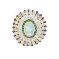 OPAL, EMERALD, DIAMOND, RUBY, AND GOLD PENDANT BROOCH