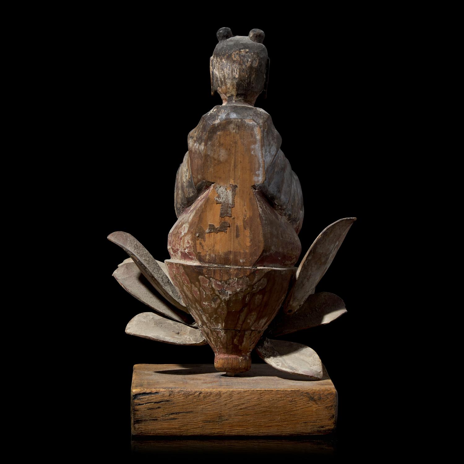 A Japanese Horyu-Ji Style Carved and Painted Wood Figure of a Celestial Musician, 19th Century or Earlier