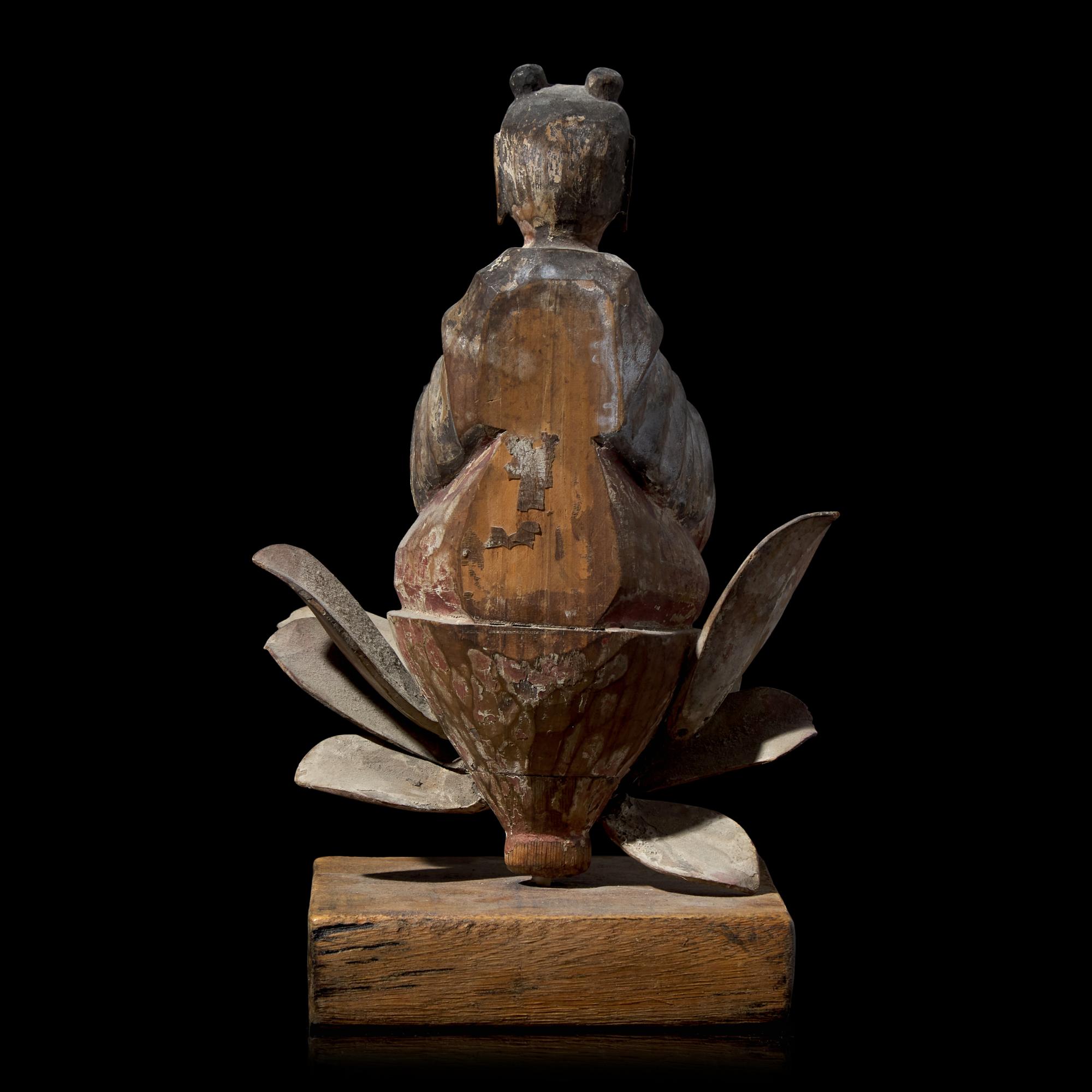 A Japanese Horyu-Ji Style Carved and Painted Wood Figure of a Celestial Musician, 19th Century or Earlier