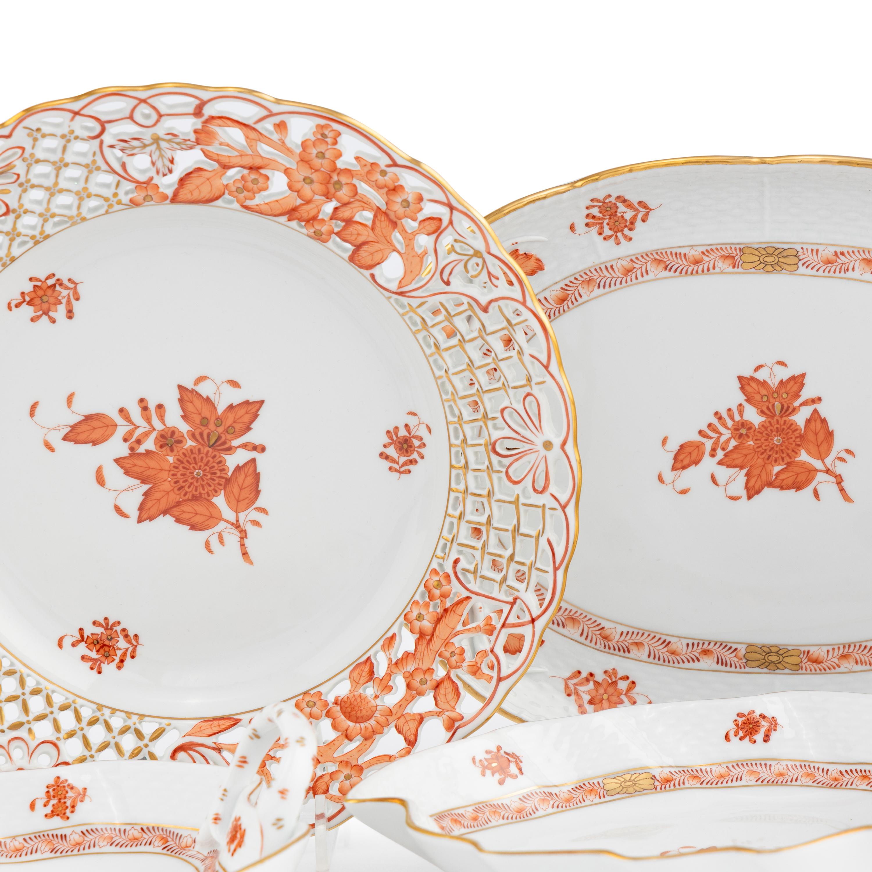 A Group of Five Herend Chinese Bouquet Rust Porcelain Table Articles