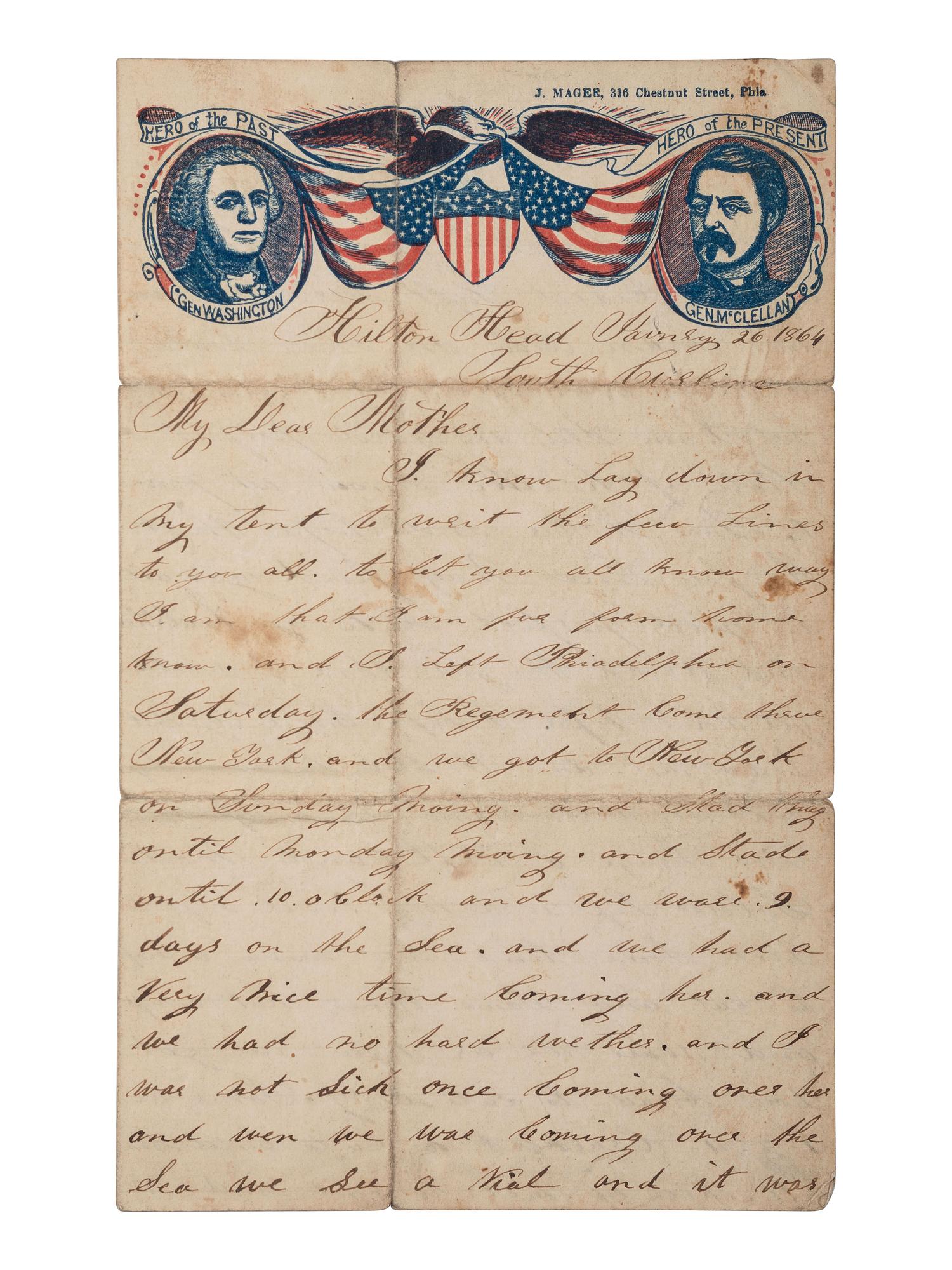 [CIVIL WAR]. Correspondence with African American soldier William Jefferson, 8th US Colored Troops, incl. a letter from his mother, and a circular issued to the 20th and 26th Regiments USCTs.