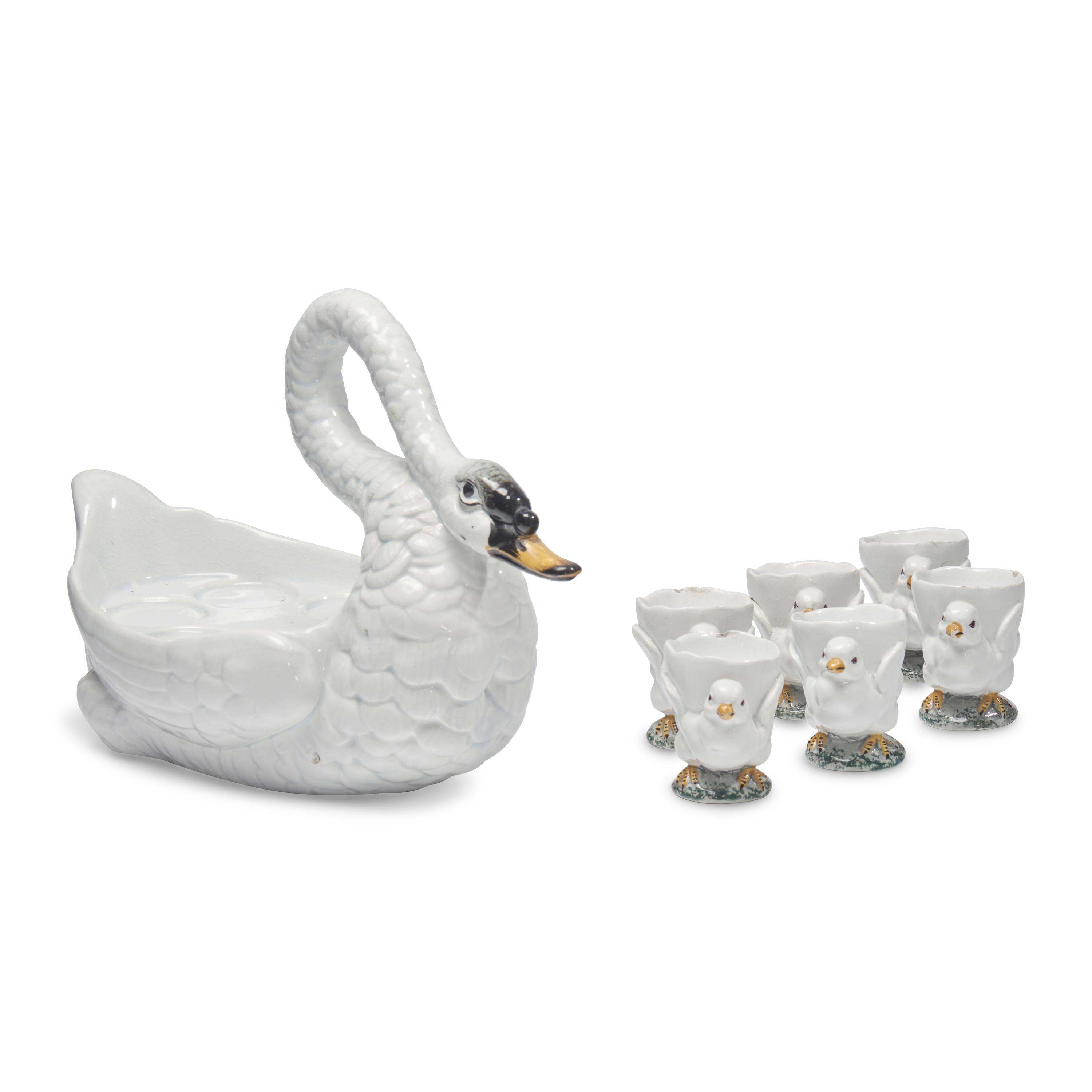 A French Majolica Swan Form Server