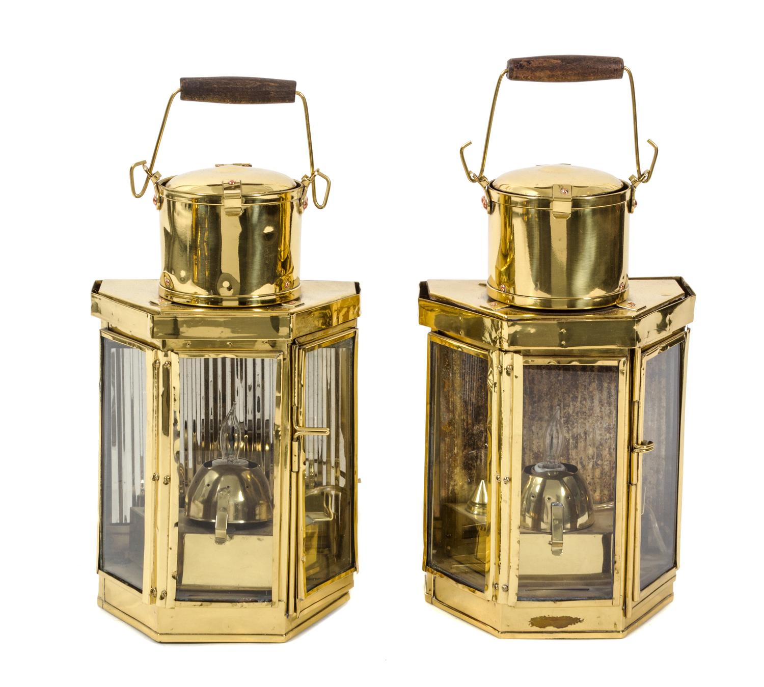 Two Pairs of Brass Light Fixtures Height of larger 15 1/2 inches. — 20TH CENTURY