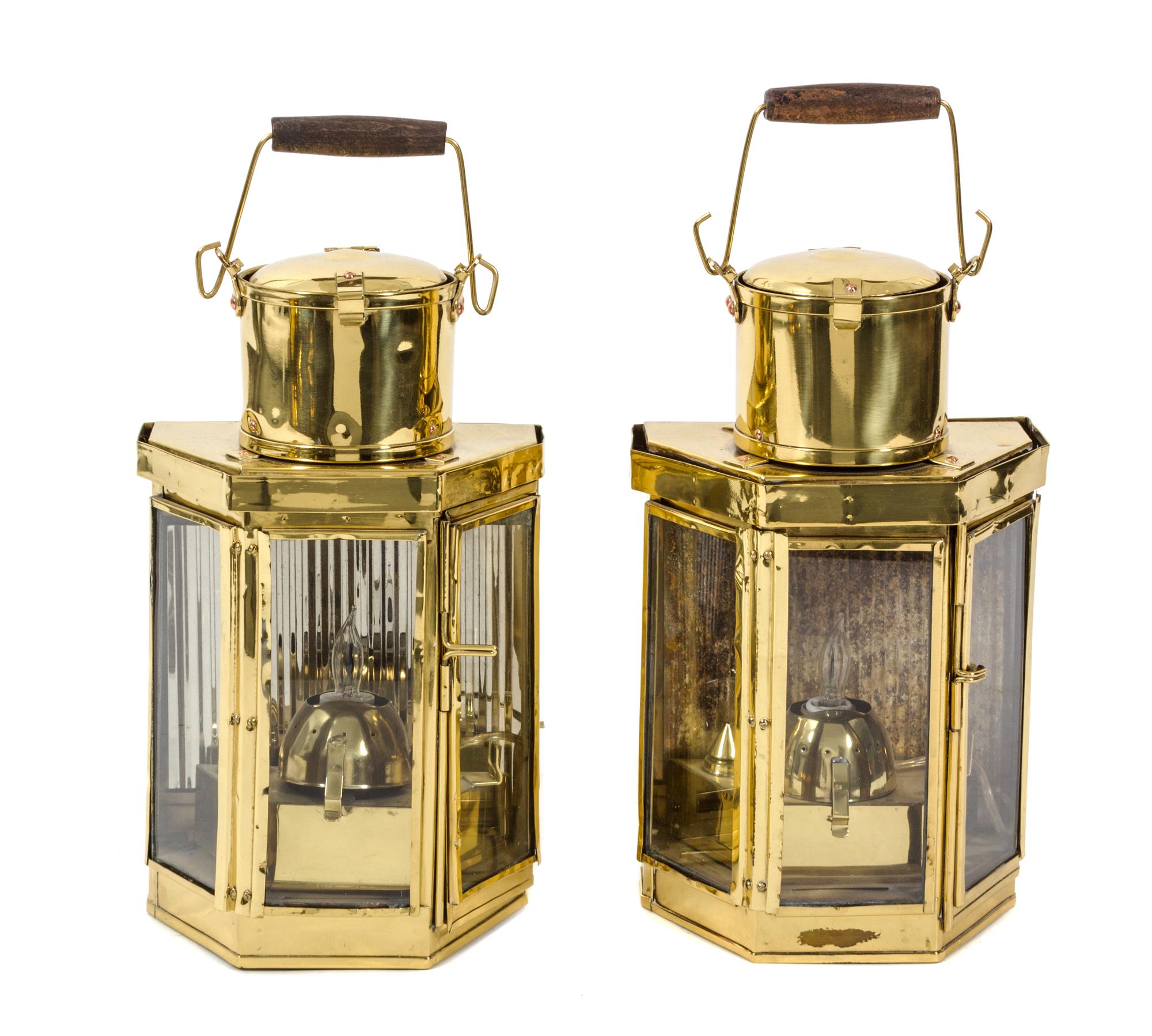 Two Pairs of Brass Light Fixtures Height of larger 15 1/2 inches. — 20TH CENTURY