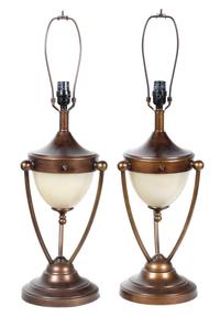 A Pair of Bronzed Metal Table Lamps Overall height 30 inches. — 20TH CENTURY