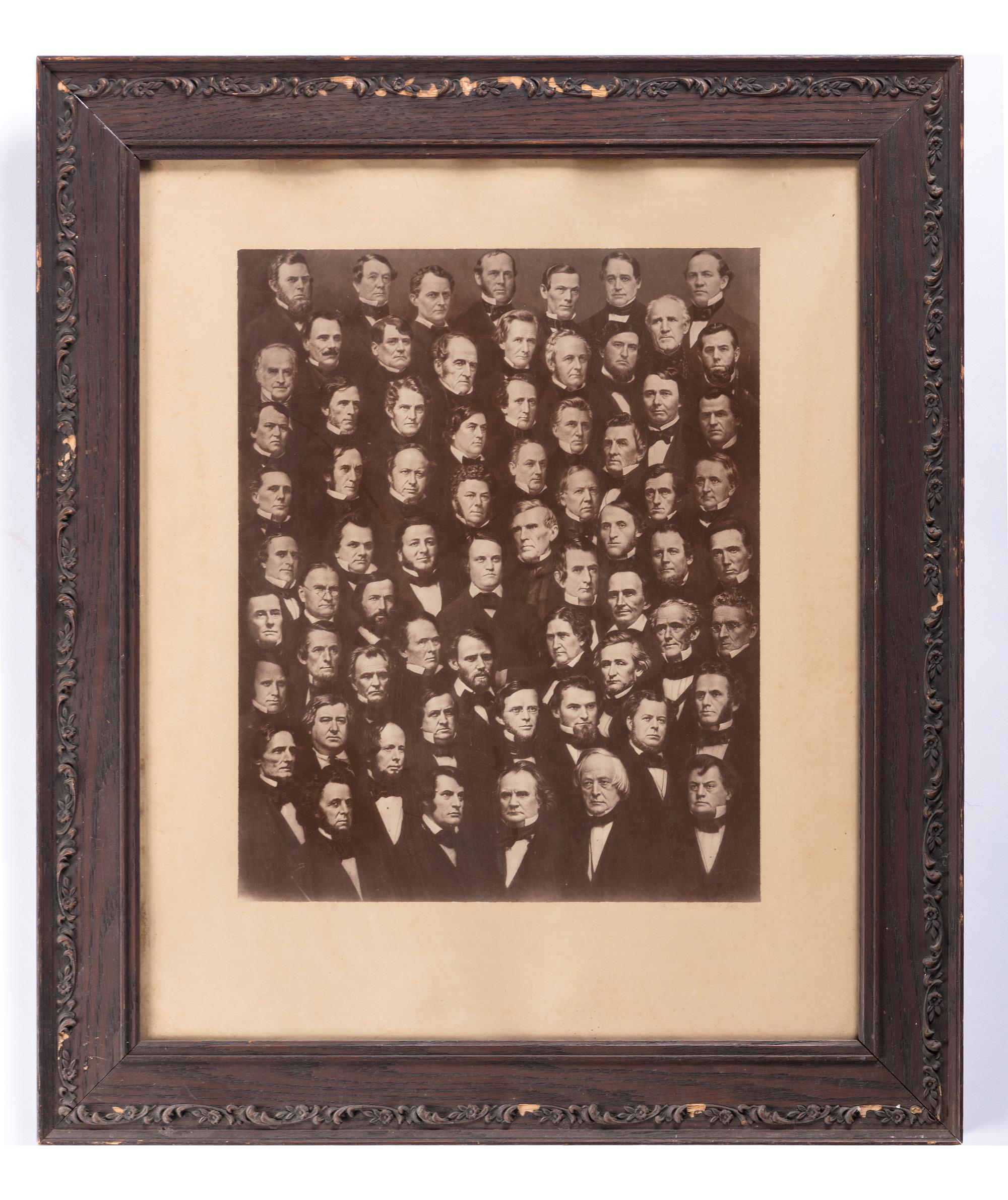 [CIVIL WAR]. [BRADY, Mathew (1822-1896), photographer, after]. Composite image showing members of the US Senate in 1859 with accompanying key identifying the subjects.
