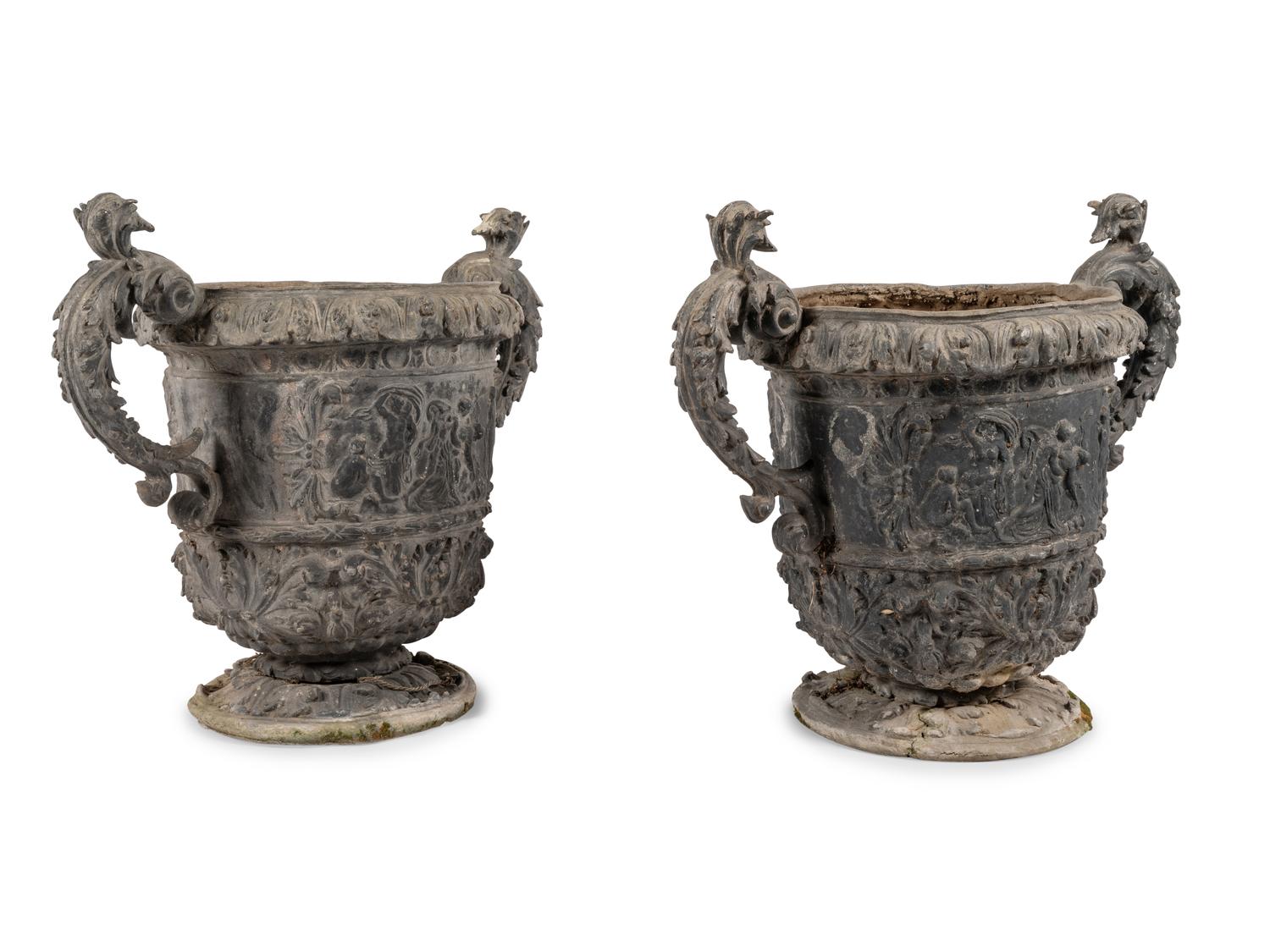 A Pair of Cast Metal Planters