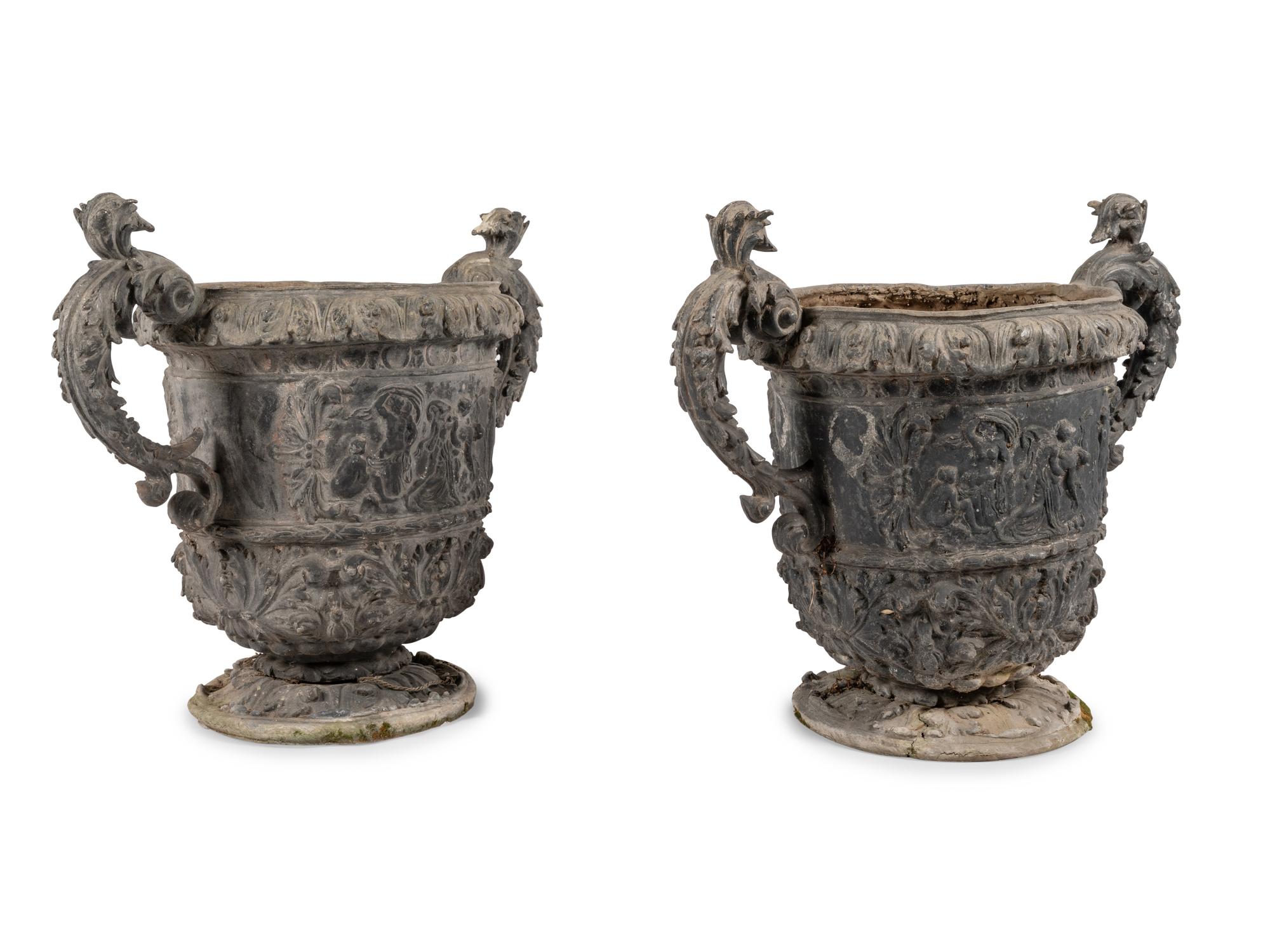 A Pair of Cast Metal Planters