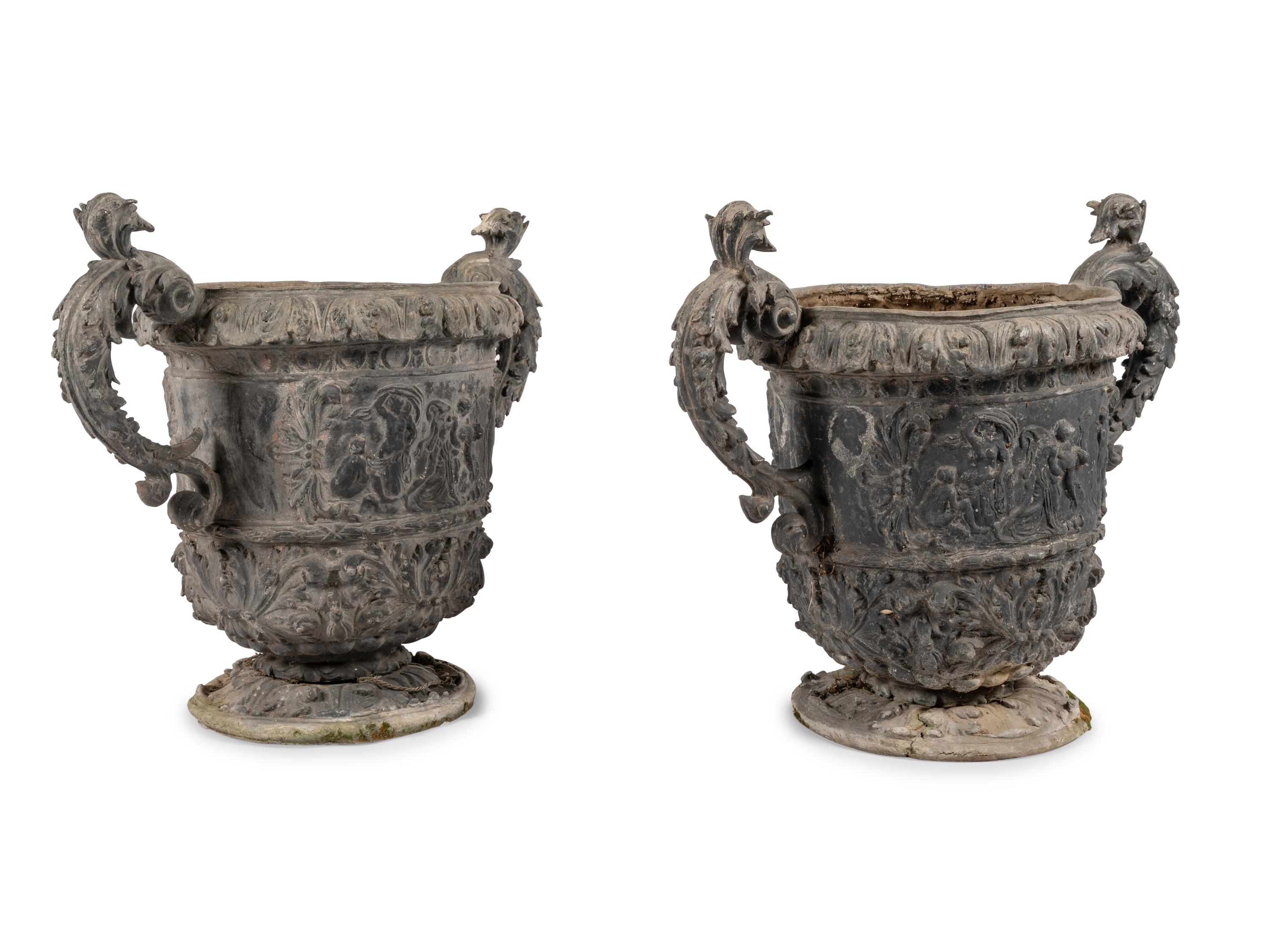 A Pair of Cast Metal Planters