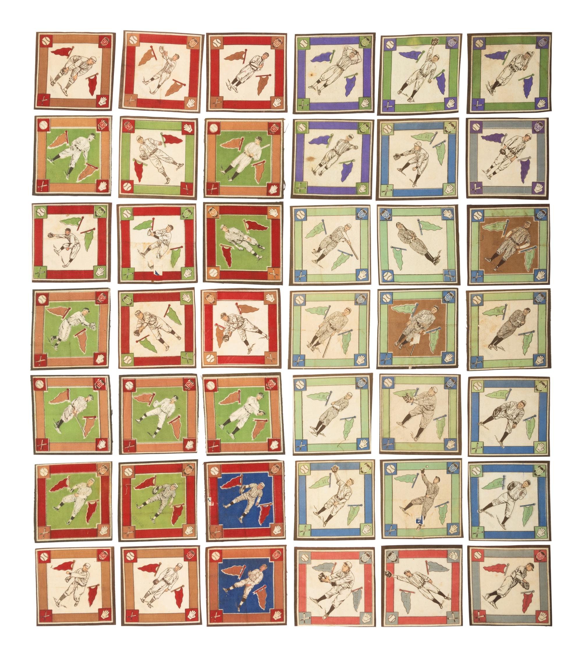 A Large Group of Over 100 1914 B18 Baseball Blanket Squares Including Multiple Hall of Famers,
