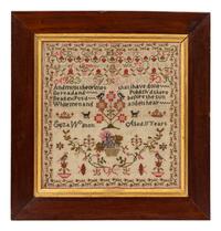 Four English Needlework Embroidered Pictorial Schoolgirl's Samplers