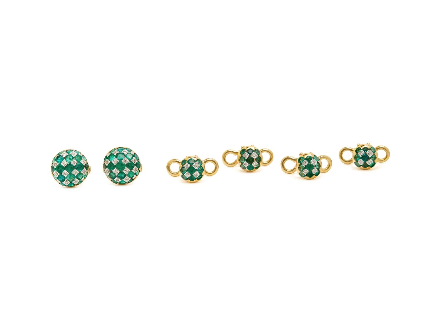 YELLOW GOLD, EMERALD, AND DIAMOND DRESS SET