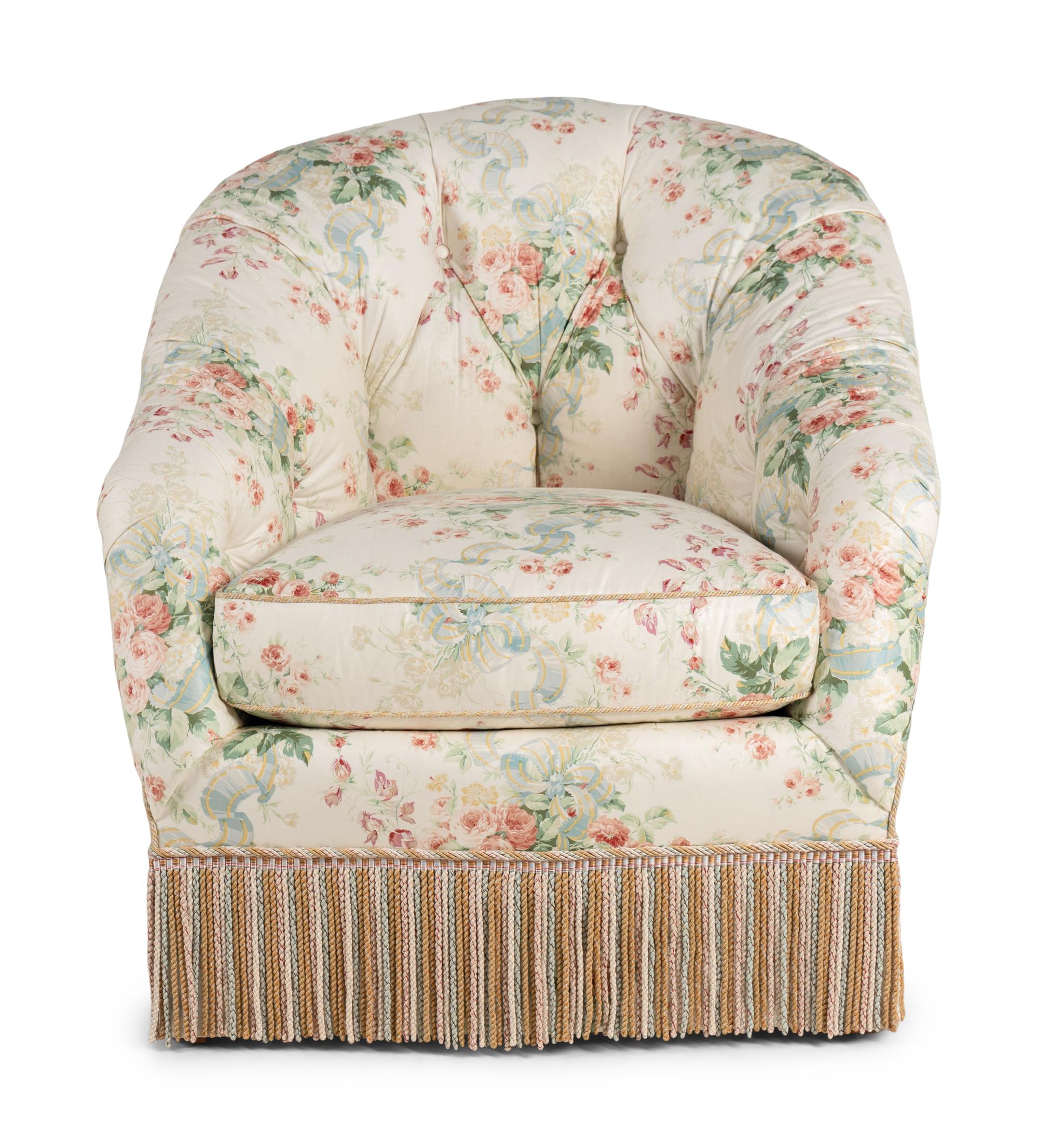 A Floral Chintz-Upholstered Lounge Chair and Ottoman
