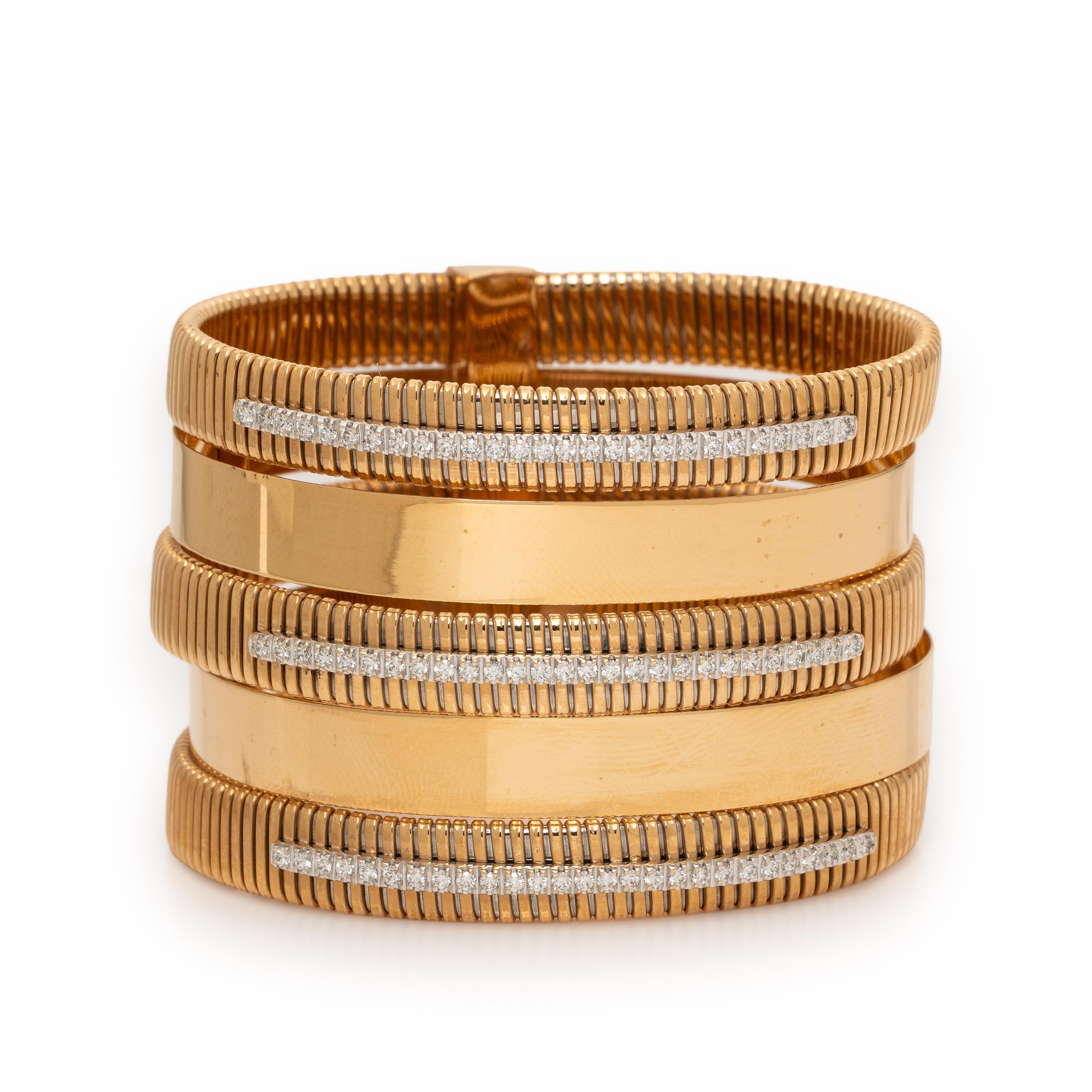 Rose Gold and Diamond Flexible Cuff Bracelet
