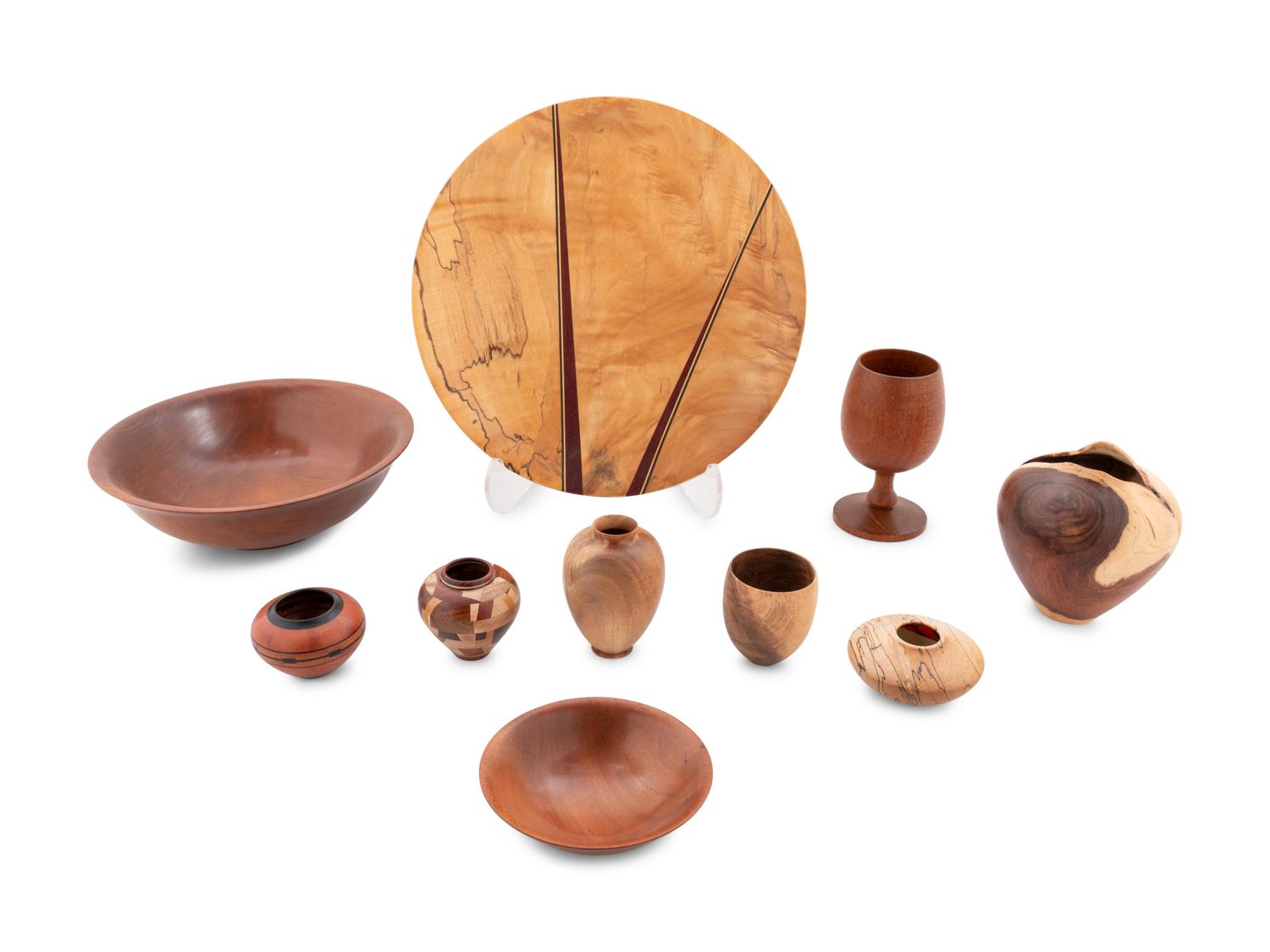 A Group of Fifteen Turned Wood Objects by Ray Allen