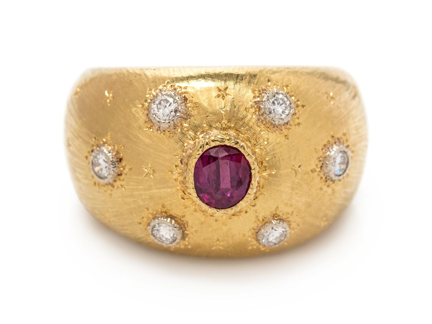 An 18 Karat Yellow Gold, Ruby and Diamond Ring, Mario Buccellati,