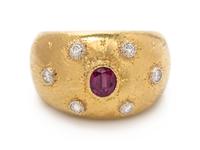 An 18 Karat Yellow Gold, Ruby and Diamond Ring, Mario Buccellati,