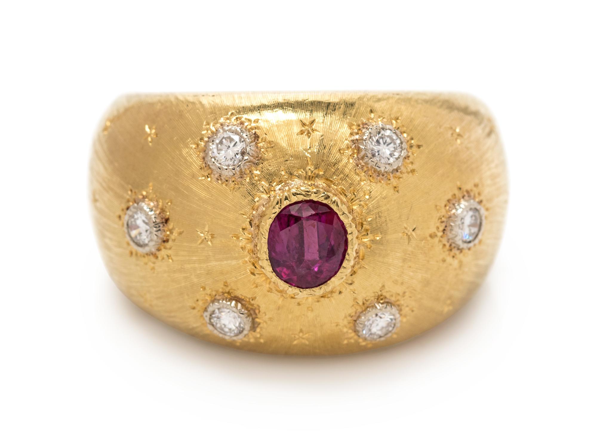 An 18 Karat Yellow Gold, Ruby and Diamond Ring, Mario Buccellati,