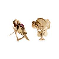 TIFFANY & CO., YELLOW GOLD AND RUBY ROSE EARCLIPS