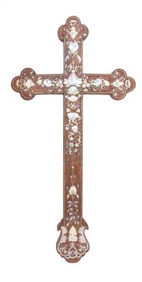 A Mother-of-Pearl Inlaid Wood Cross Height 22 inches. — 17TH-18TH CENTURY