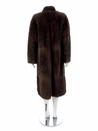 A Long Brown Fur Coat with button and loop closure, 1970's-1980's