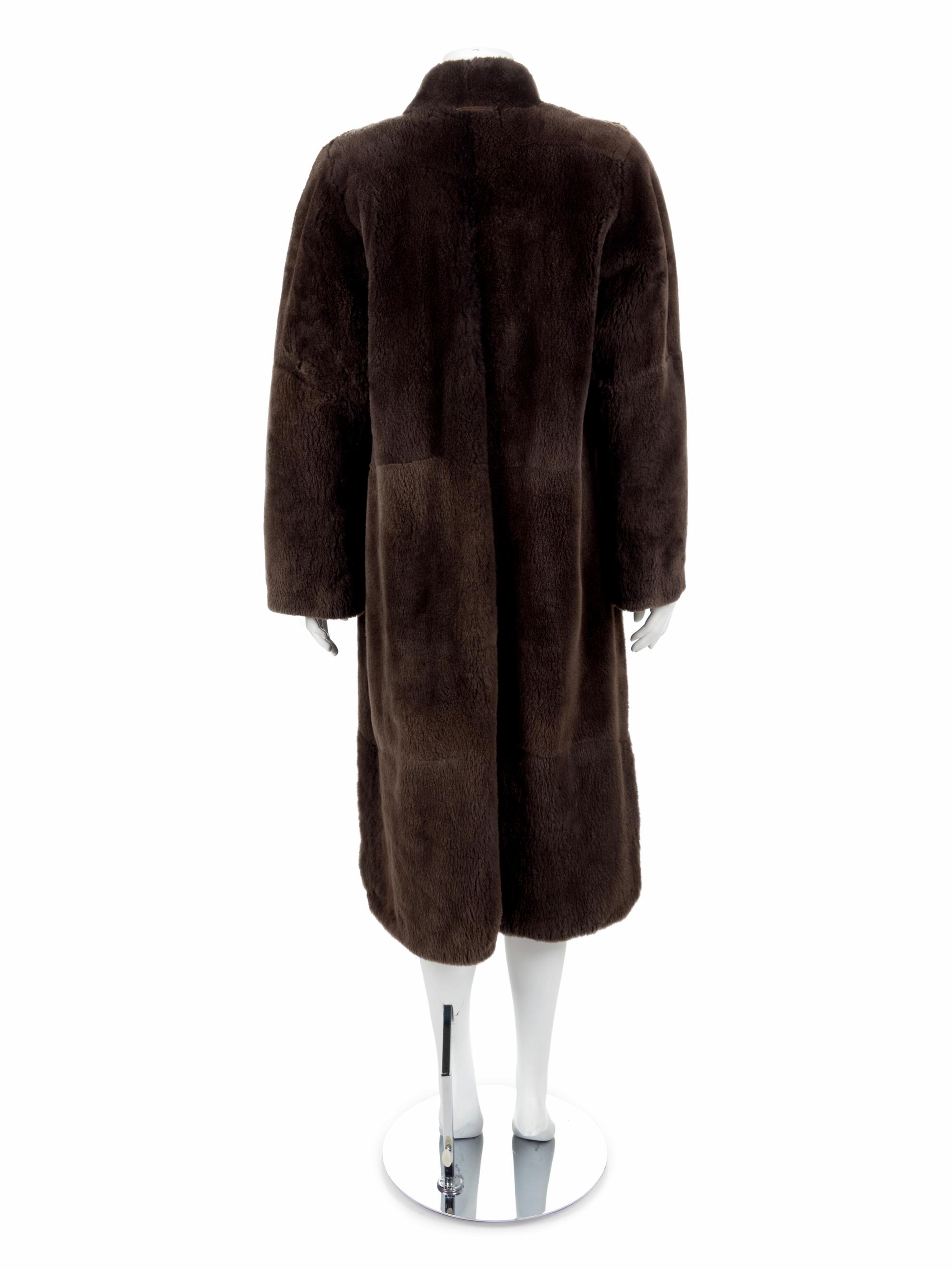 A Long Brown Fur Coat with button and loop closure, 1970's-1980's