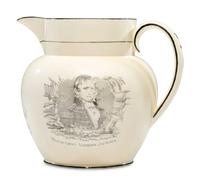 A Very Rare Staffordshire Transfer-Print Creamware War of 1812 Portrait Pitcher