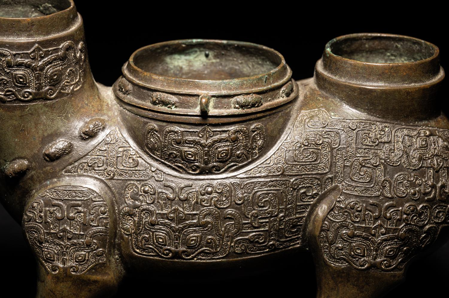 A Chinese Archaistic Style Bronze Bull-Form Wine Warmer