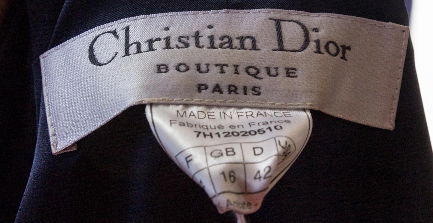 A Christian Dior Navy Jacquard Print Skirt Suit, Size 12.