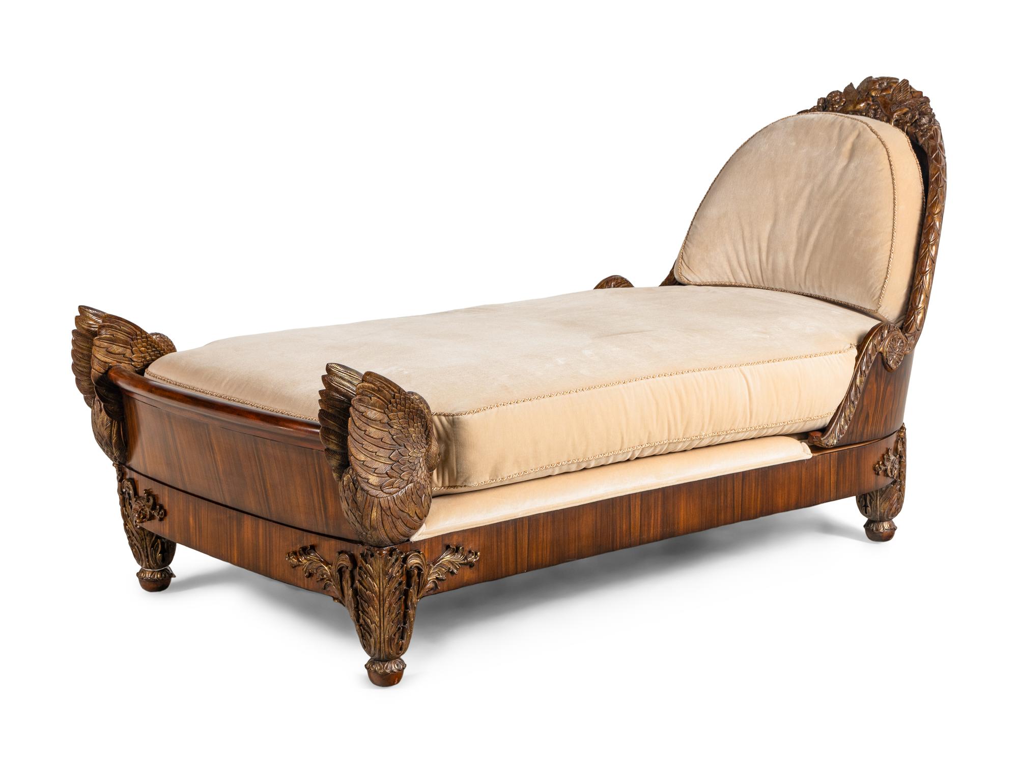 A Maitland-Smith Empire Style Walnut and Parcel Gilt Daybed