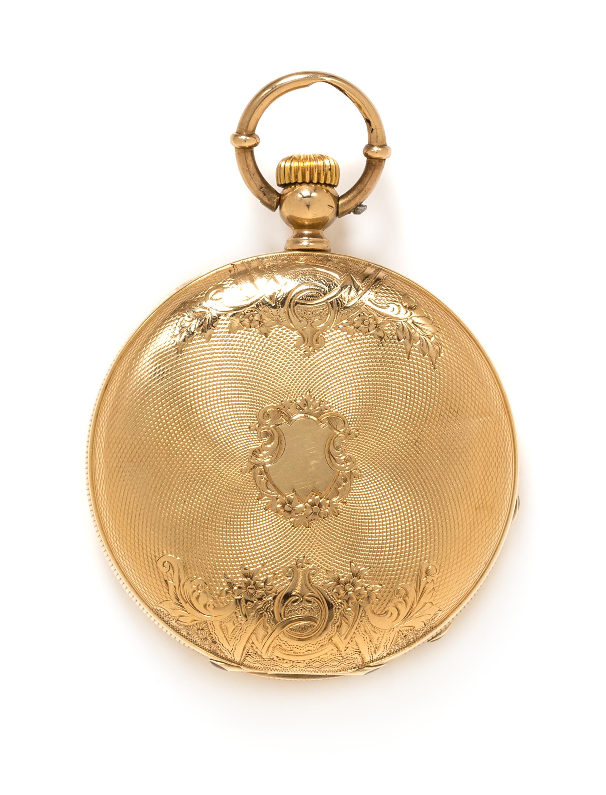 An 18 Karat Yellow Gold Hunter Case Pocket Watch, Ulysse Bourquin, 31.00 dwts.