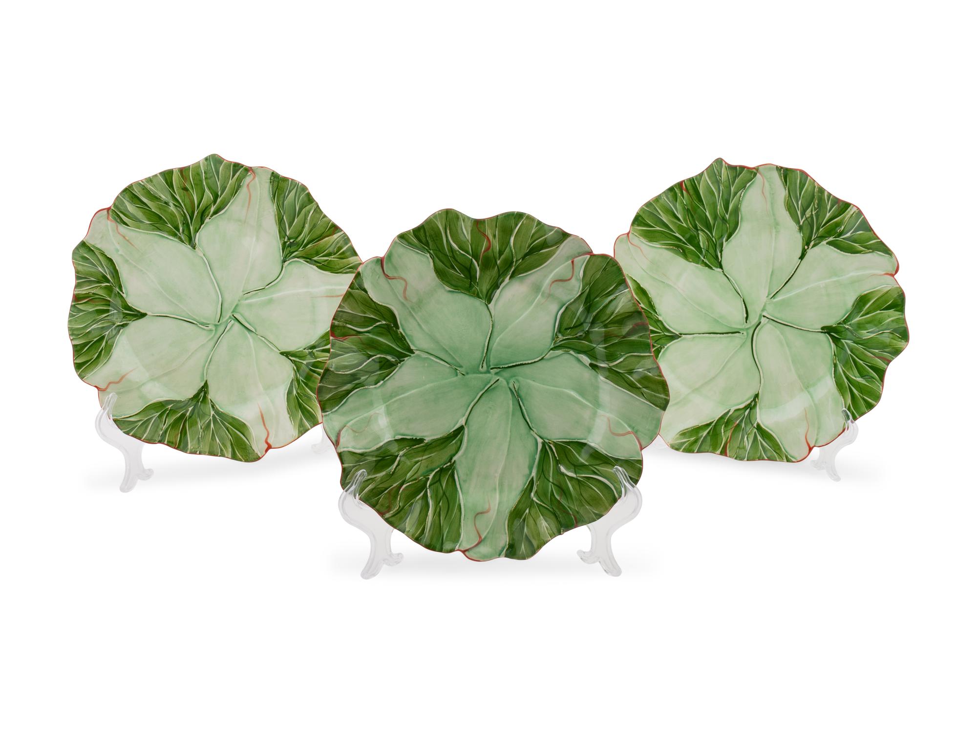 A Set of Twelve Mustard & Moonshine Lettuceware Plates — 20TH CENTURY