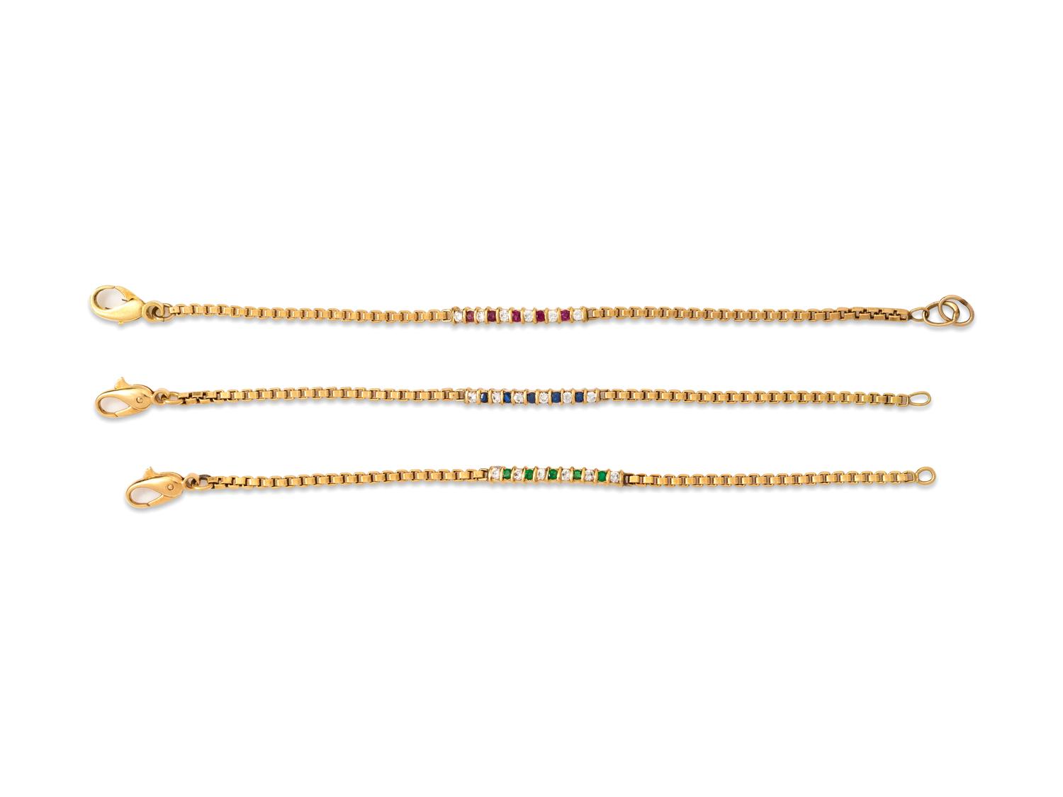 YELLOW GOLD, DIAMOND AND GEMSTONE BRACELET SET