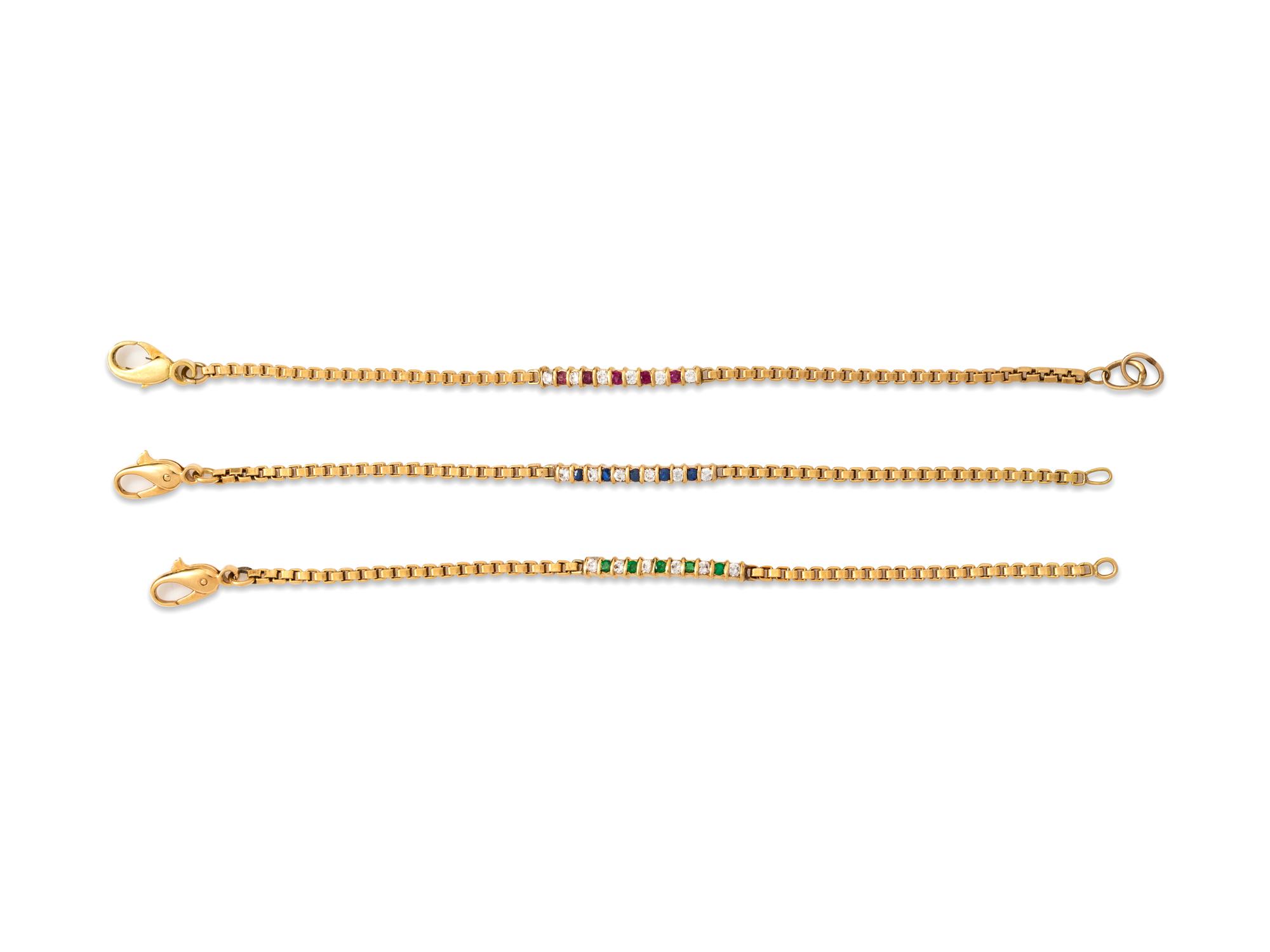 YELLOW GOLD, DIAMOND AND GEMSTONE BRACELET SET