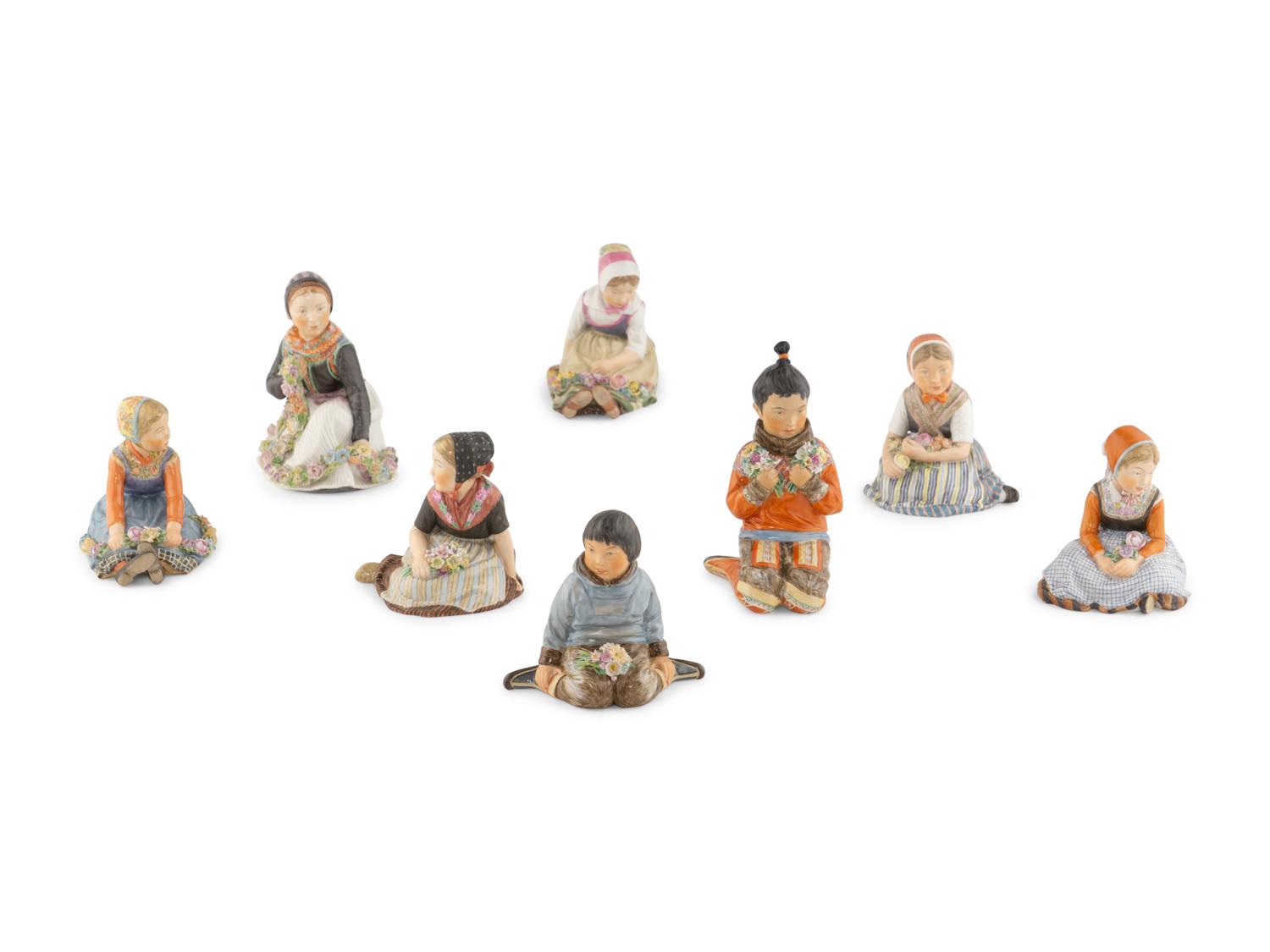 Eight Carl-Martin Hansen Royal Copenhagen Porcelain Figures of Children