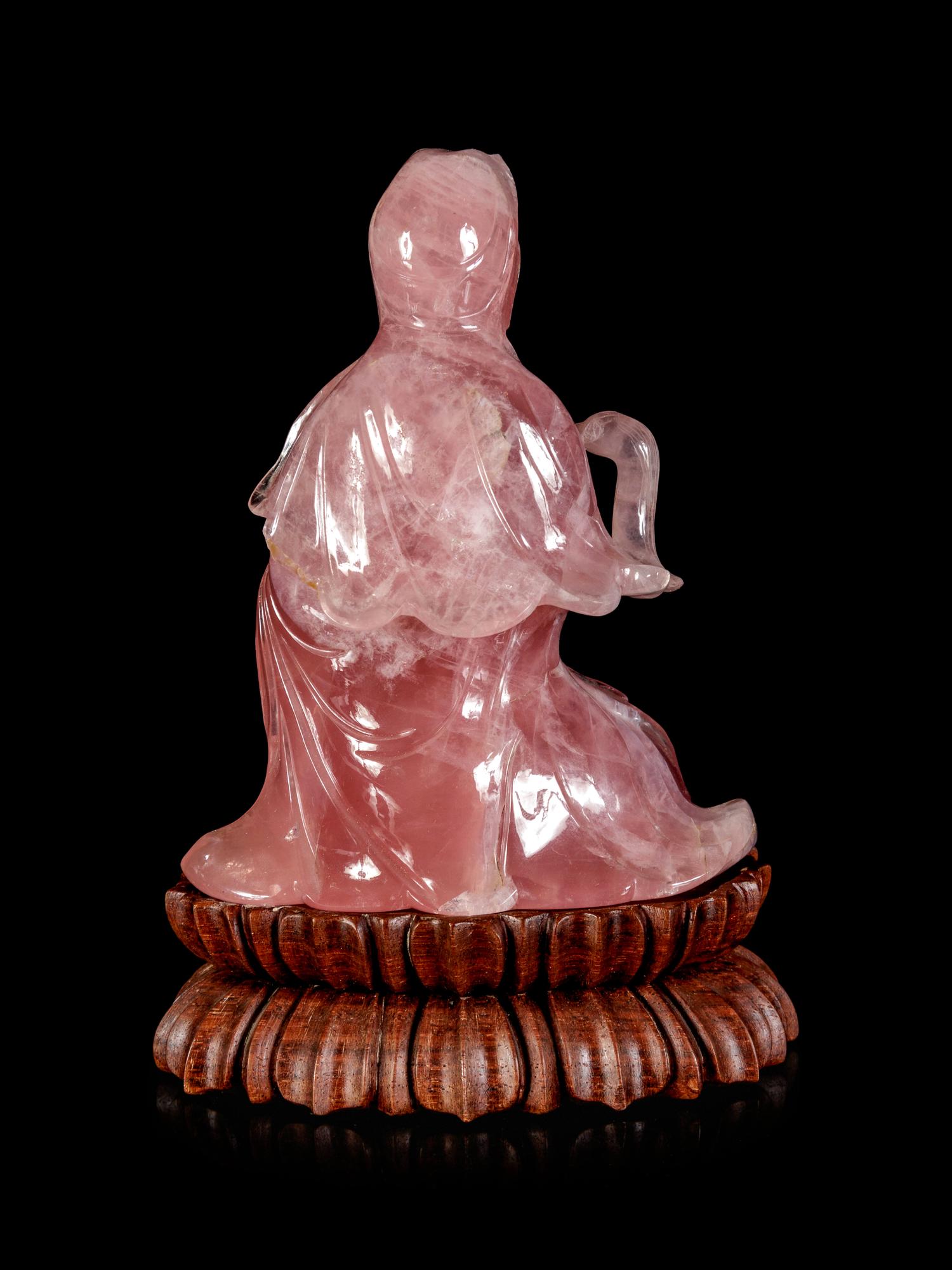 A Chinese Rose Quartz Figure of Guanyin