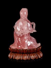 A Chinese Rose Quartz Figure of Guanyin