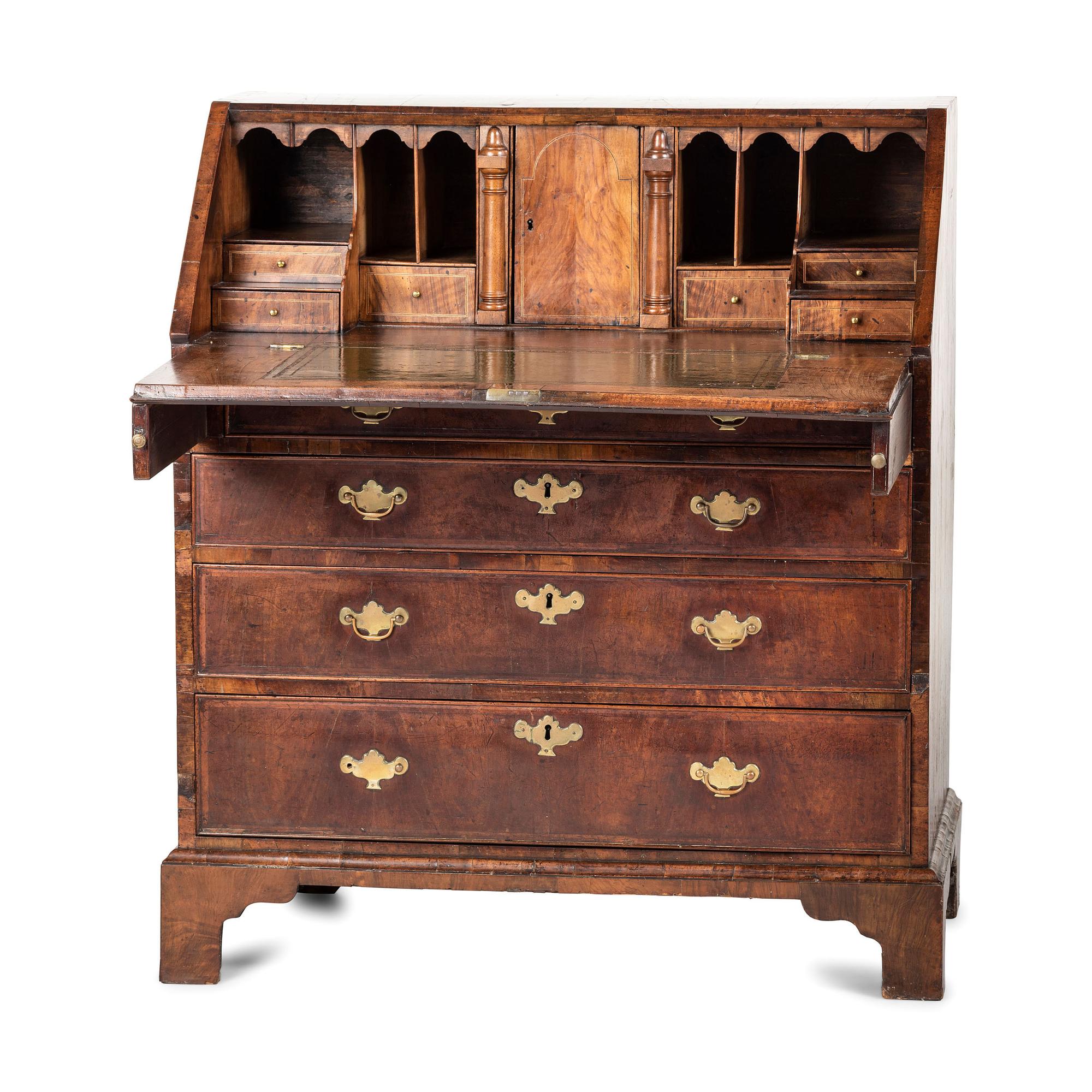 A George II Walnut Slant-Front Bureau