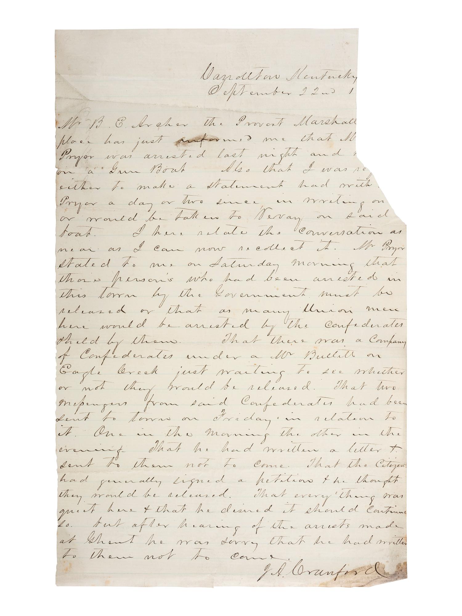 [CIVIL WAR]. Archive of 16 letters to Judge James Pryor, including some from Judge William S. Pryor.