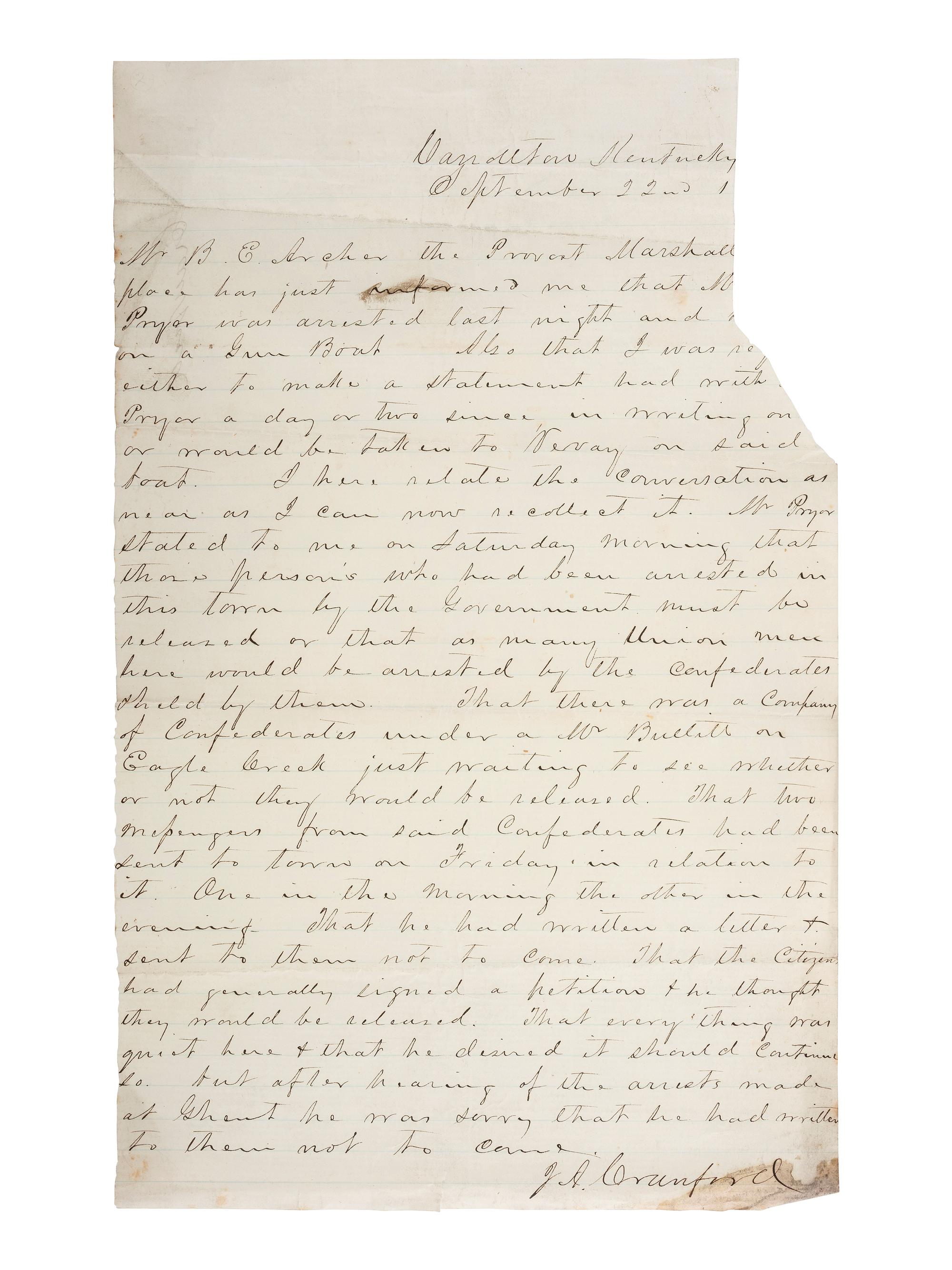 [CIVIL WAR]. Archive of 16 letters to Judge James Pryor, including some from Judge William S. Pryor.