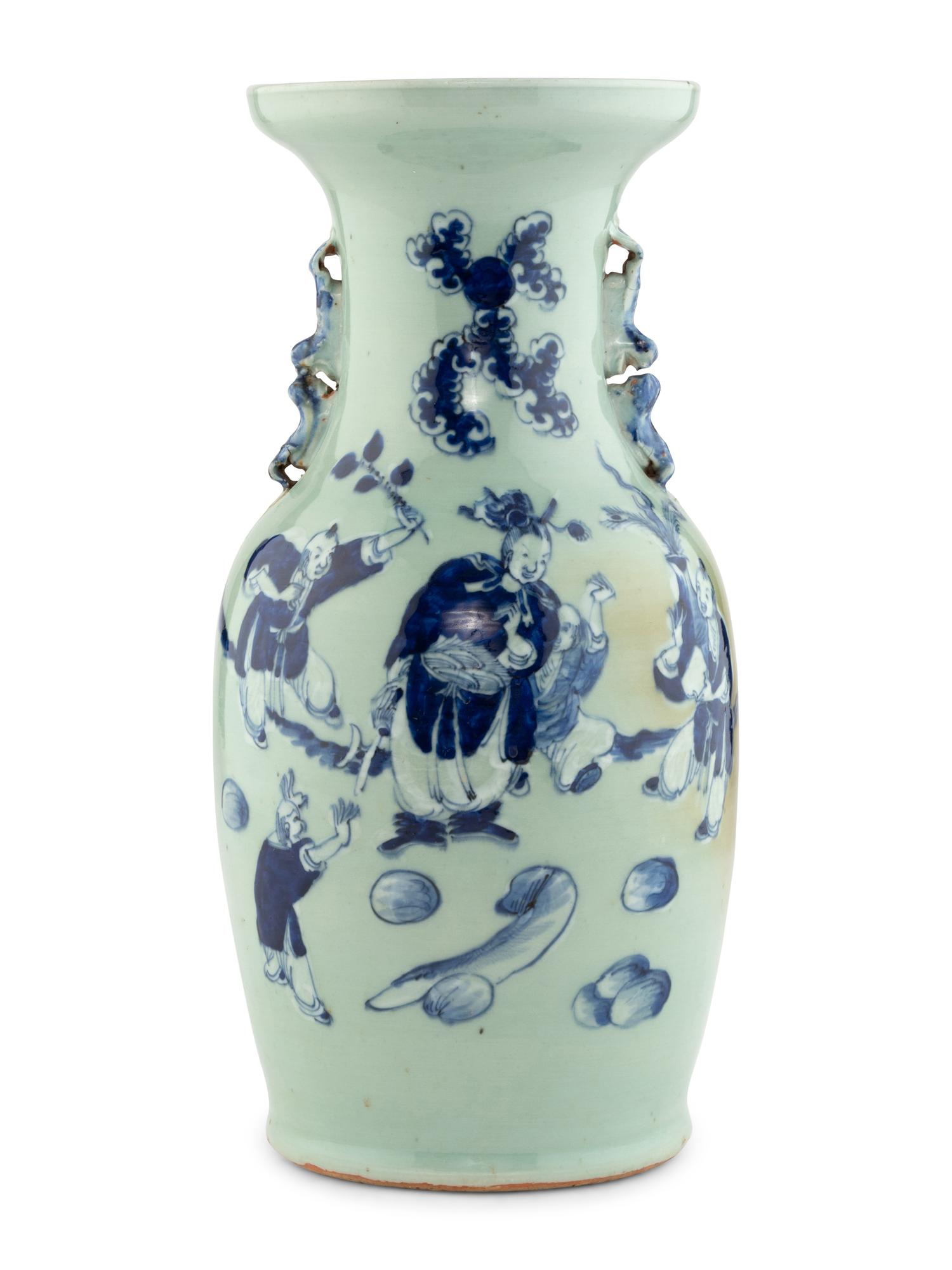 A Chinese Celadon Ground Blue and White Porcelain Vase