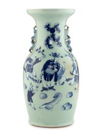 A Chinese Celadon Ground Blue and White Porcelain Vase