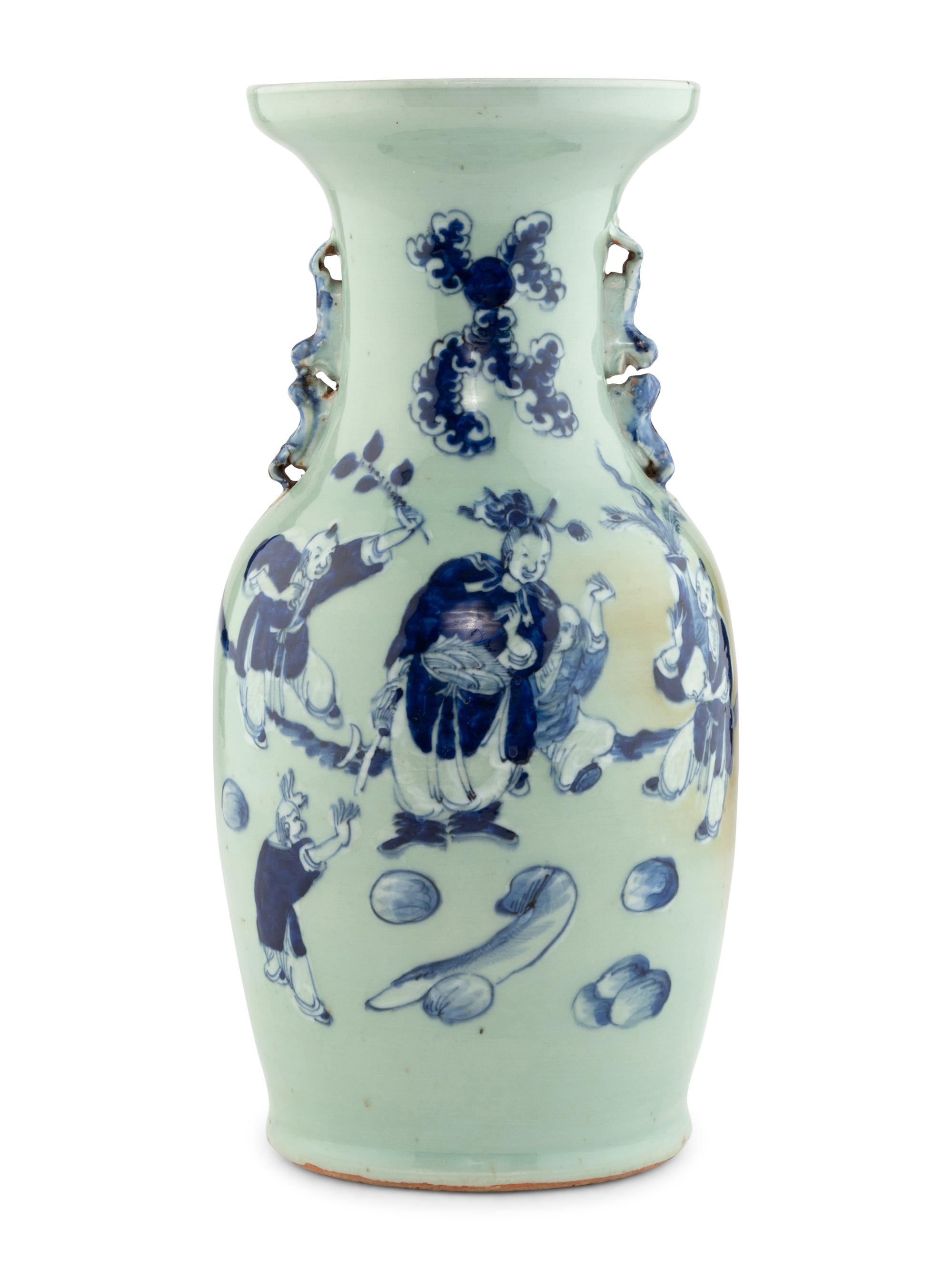 A Chinese Celadon Ground Blue and White Porcelain Vase