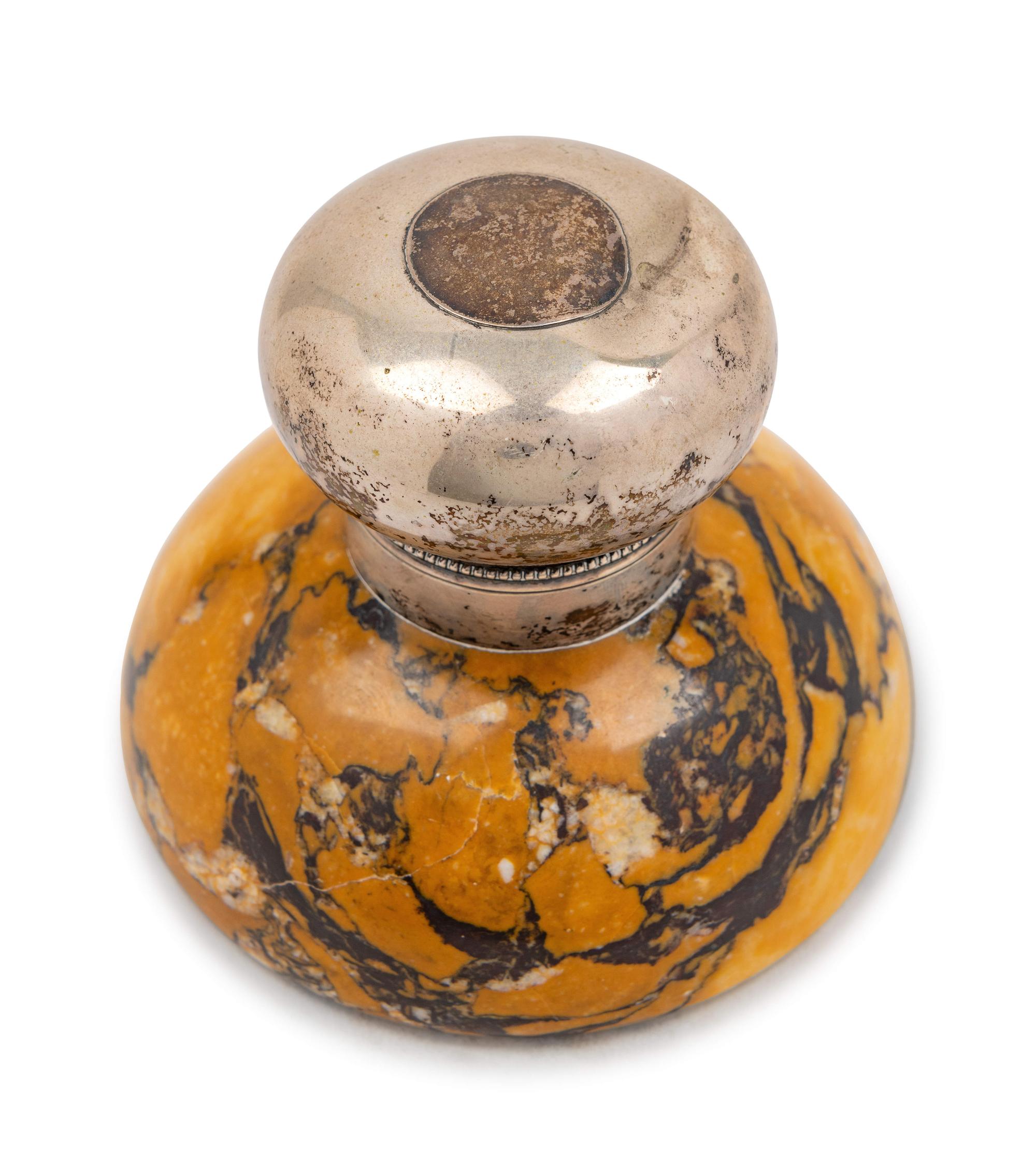 A Silver-Plate Mounted Marble Inkwell
