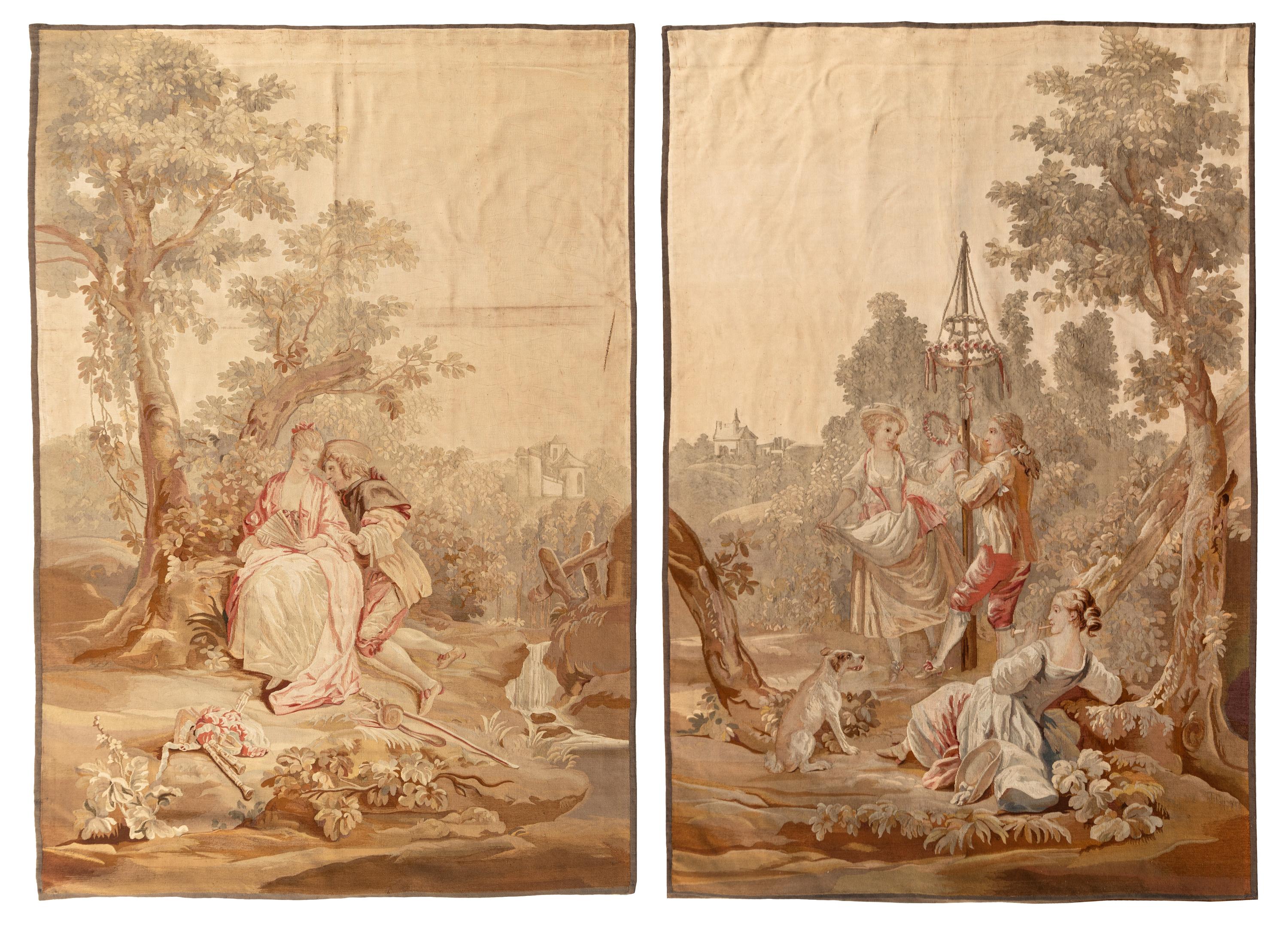 A Pair of Aubusson Wool Tapestries