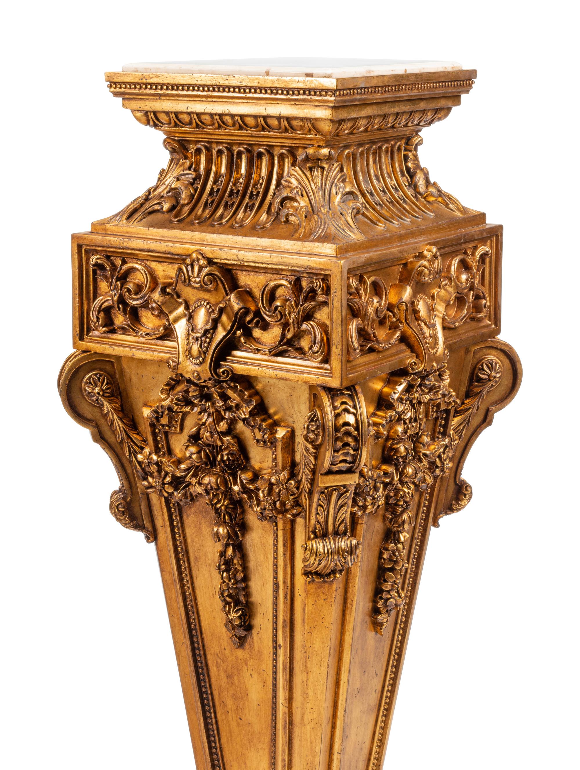 A Pair of Régence Style Giltwood Marble-Top Pedestals