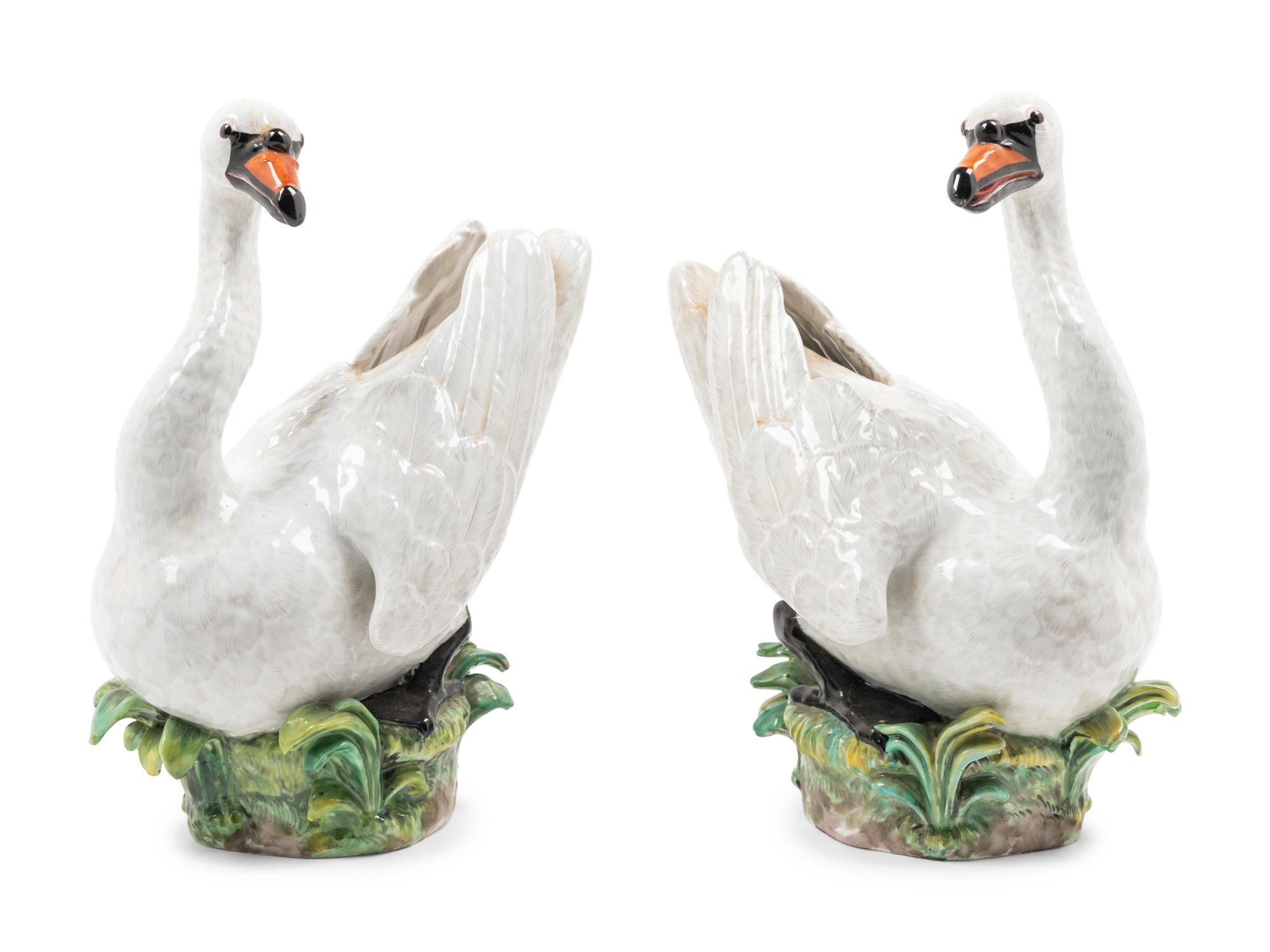 A Pair of Meissen Porcelain Swan Figures