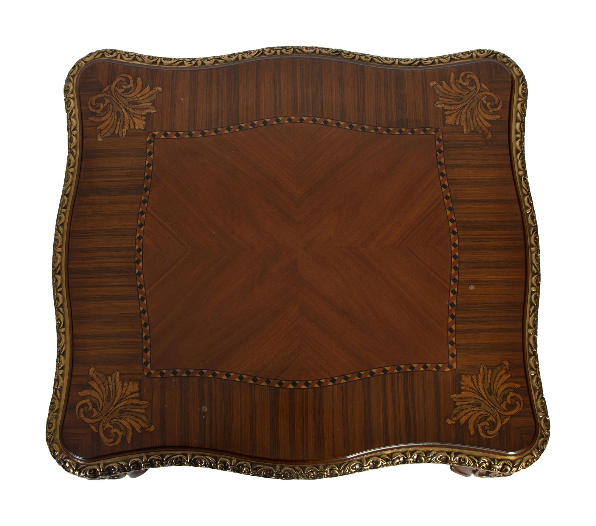A Pair of Louis XV Style Parcel Gilt Walnut and Marquetry Tables — LATE 20TH CENTURY