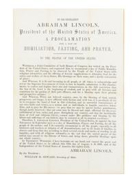 LINCOLN, Abraham (1809-1865). By His Excellency Abraham Lincoln, President of the United States of America, A Proclamation for a Day of Humiliation, Fasting, and Prayer . [Washington, D.C.], 12 August 1861.