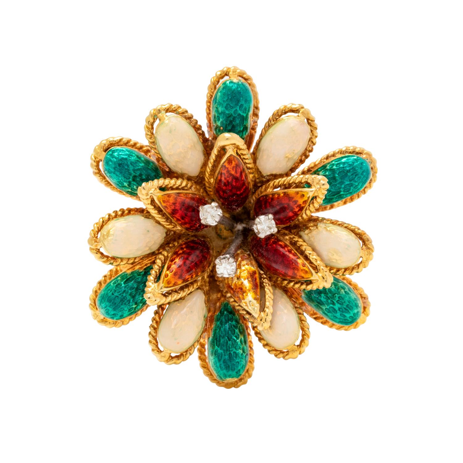 POLYCHROME ENAMEL AND DIAMOND FLOWER PENDANT/BROOCH